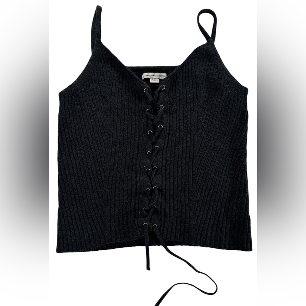 American Eagle Black Lace-Up Ribbed sweater tank top. Size M